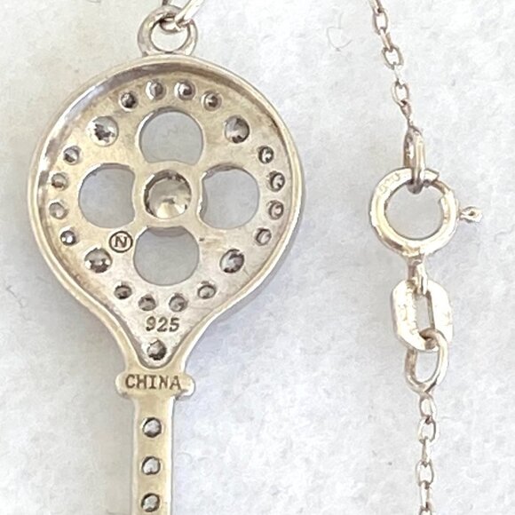 Sterling Silver 925 2" Cubic Zirconia CZ Key Pendant Necklace 20" Cable Chain - Picture 9 of 16